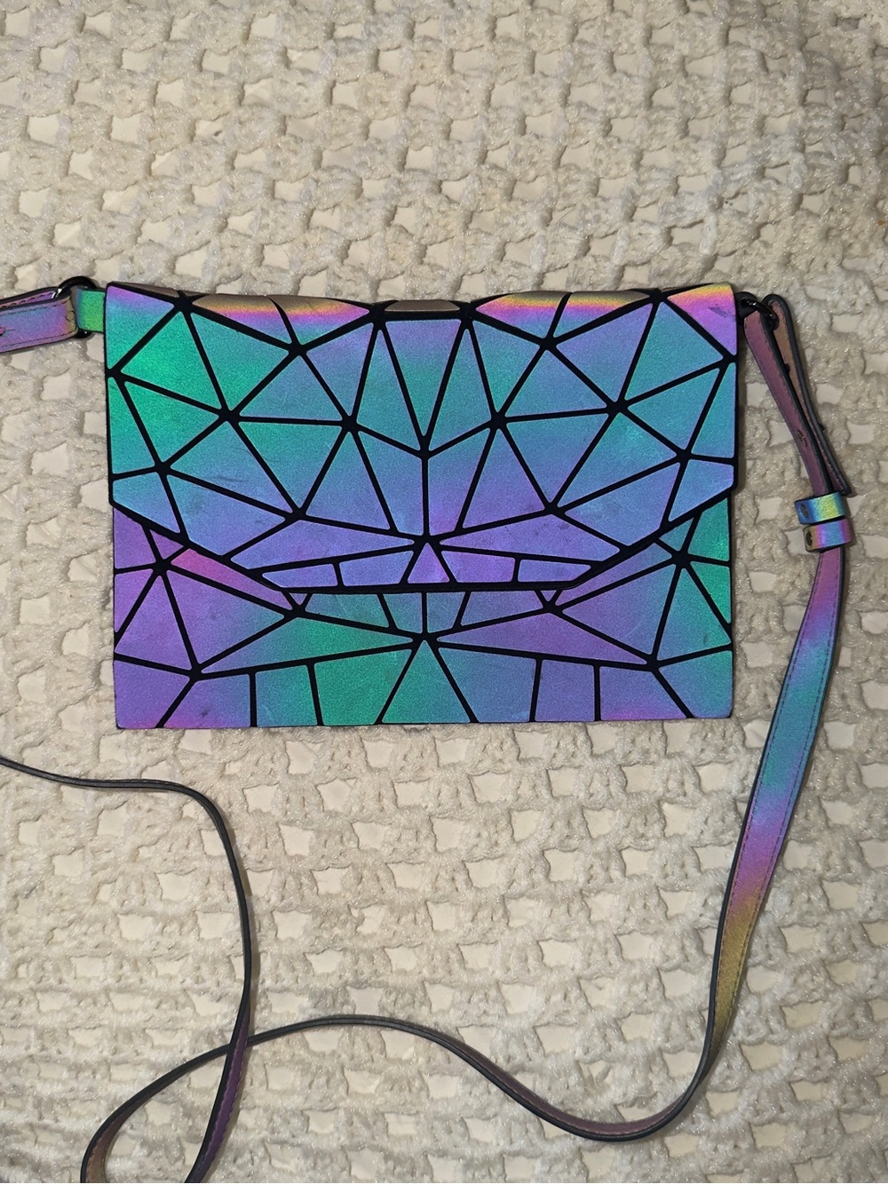 Iridescent Geometric Crossbody Bag - Holographic Purple/Green